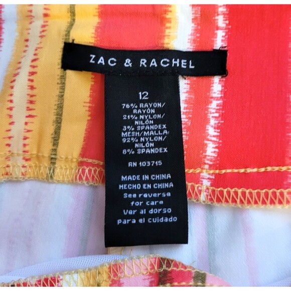 Zac & Rachel Capri Pants Women 12 Petite Red Pink Yellow Striped Stretch Pull On - Picture 4 of 7